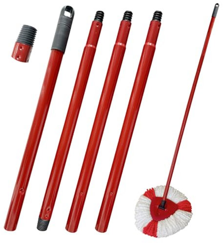 Yuragim Moppstiel Ersatz kompatibel mit Vileda Turbo Spin Mop, 4-teiliger Verstellbarer Wischmopp Ersatzgriff mit Deutschem Gewinde, Wischmopp-Stiel Mop Teleskopstiel Stange Zubehör für Bodenreinigung