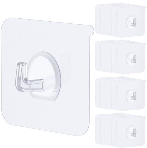 Uniclife 20 Pcs Self Adhesive Hooks 15kg Load Heavy Duty Adhesive Wall Hooks for Hanging Clear Plastic Stickhooks Waterproof Utility Hangers Without Nails for Bathroom Shower Kitchen Office Outdoor