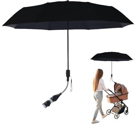XUQEAYWD Adaptador de sombrilla para cochecito | Sombrilla portátil y compacta para, sombrilla plegable 360° ajustable para viajes y sillas de ruedas, Negro , Siehe Beschreibung