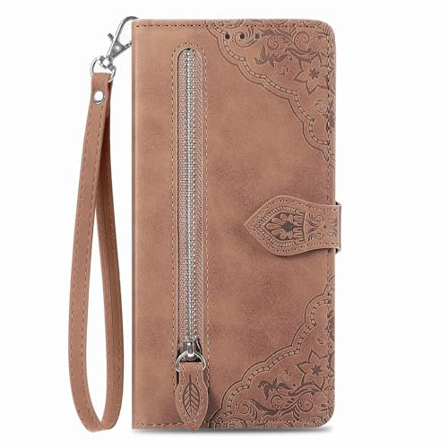 NEXCURIO Coque Portefeuille pour Samsung Galaxy A26 5G Étui à Rabat Folio Pochette Housse de Protection en Cuir PU avec Cordon Porte Cartes Clapet Béquille Femme Fleur - Brun