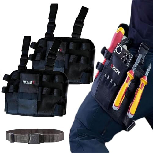 Holster Z 2.0 Tool Pouch Multi-Tool Electrician Tools Pouch with Leg Tool Belt Tactical Work Bag for Electricians Repairmen HVAC Techs Durable Black Holster Pro Organizer (Black*2 + blet)
