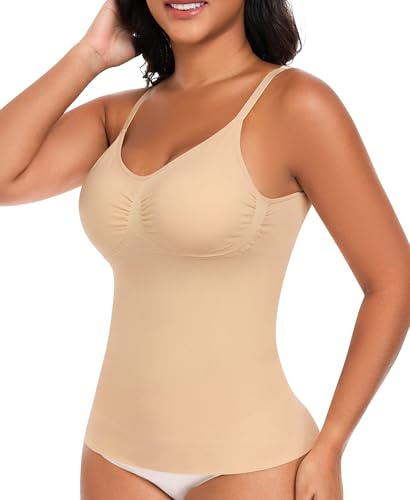 YARRCO Top scolpito da donna canotta ventre piatta guaina dimagrante Tanks Top Compressione senza maniche senza cuciture maglia del corpo con reggiseno con spalline regolabili, #1 Beige, XXXL