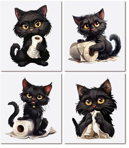 GORGECRAFT 4 Styles Funny Cat Toilet Seat Lid Decal Animal Toilet Tank Stickers Waterproof Cartoon Black Cat with Rolling Paper Pattern Self-adhesive Decals for Home Bathroom Washroom Lavatory Decor