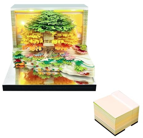 2026 Zeit-Stück-Kalender, 3D-Abreißkalender mit LED-Lichtern & glasklarem Anzeigebox, Papier Baumhaus-Memo-Pad-Notizblock für die Einweihung desktop dekoration, Geschenke für Adventskalender