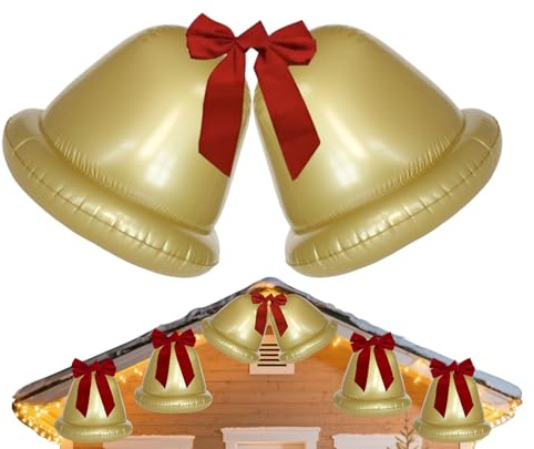 Pallone gonfiabile per decorazioni di Natale, palla gigante gonfiabile, con campanello, coppia di decorazioni festive per giardino prato all'aperto