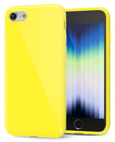 LoeoeL for iPhone SE 2022/7/ 8 Phone Case Liquid Silicone, Cute Girly Thin Ultra Slim Jelly Soft Rubber Gel Protective Glossy Hard Plastic Case, Plain Solid Color Cover for Women Girl, Yellow