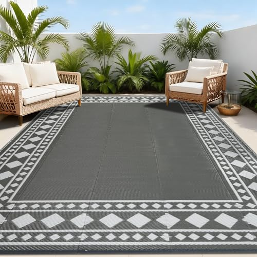 Homcomodar Tapis d'extérieur résistant aux intempéries, 180 x 270 cm, réversible, tapis de balcon, perméable à l'eau, tapis d'auvent, tapis d'extérieur en plastique pour camping, terrasse