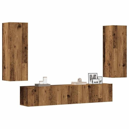 HaoChrymec Wall Mounted TV Cabinet, Floating TV Unit with Engineered Wood, Modern Media Wall Unit with Storage Shelf, Entertainment Unit for Living Room Bedroom, Set of 4, Dark Brown