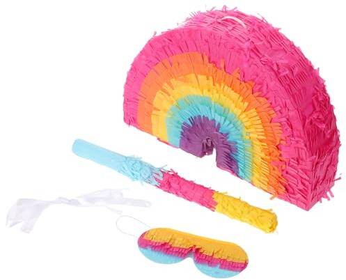 TOPPERFUN Regenbogen Pinata mit Augenbinde und Fledermaus für Geburtstagsdekorationen Bunte Mexikanische Partyzubehör für Karneval Taco-dienstag-spiele und Festivals