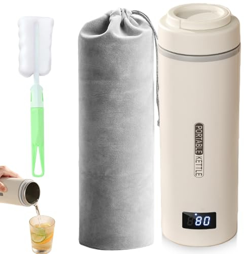 Hervidor de agua eléctrico de viaje pequeño, 500 ml, hervidor de agua para coche, acero inoxidable 316, tetera, taza calefactora portátil con ajuste de temperatura para café, té, leche de bebé