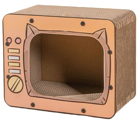 Cardboard Cat House - Corrugated Non Slip TV Shape Bed, Indoor Cat House Scratcher Bed, Cats Houses for Furniture Protector Enrichment Boredom Play Kitten Bunny Hamster Small Animals Indoor