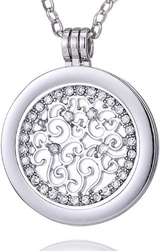 Morella Damen Halskette 70 cm Edelstahl mit Amulett und Coin 33 mm Zirkonia Ornament Silber im Schmuckbeutel