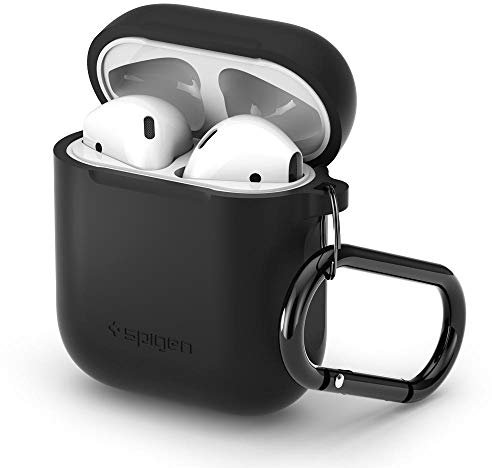 Spigen Silicone Fit Entwickelt für Apple Airpods 1 & 2 Hülle Case [Front-LED Nicht sichtbar] - Schwarz