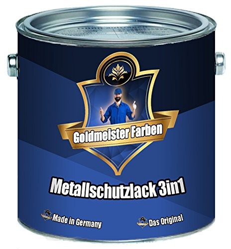 Goldmeister Farben Metallschutzlack 3in1 hochwertige Metallschutzfarbe 3-in-1 Metallschutz-Lack für Innen Außen von Metall Eisen Zink Aluminium Stahl (1 L, Kieselgrau (RAL 7032))