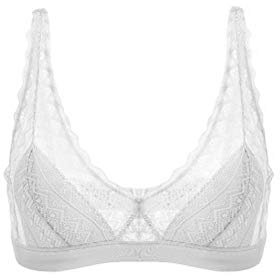 SilRiver Silk Women's Lace Wireless Bralette with Soft Silk Cup Light Padded Bra (Large, White)