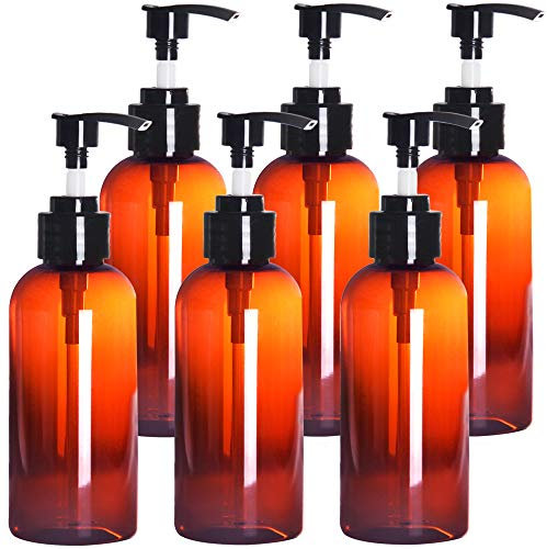 Youngever Lot de 6 Bouteilles de Pompe de Lotion en Plastique Rechargeables Vides 250ML, Distributeur Flacon Pompe(Amber)