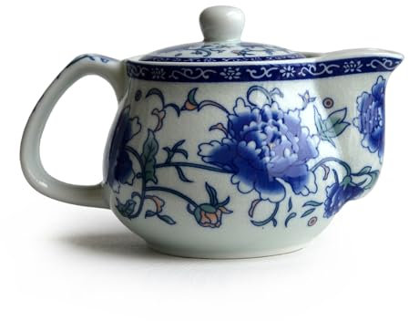 Porcelain Teapot, 9oz Tea Pot with Stainless Steel Filter Classical Chinese Penoy Flower (Blue-and-White Penoy)