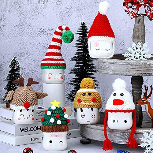 Gejoy 6 Pieces Christmas Marshmallow Mug Hat Crochet Marshmallow Mug Toppers Hat Display for Christmas Winter Tray Decor(Assorted Style)