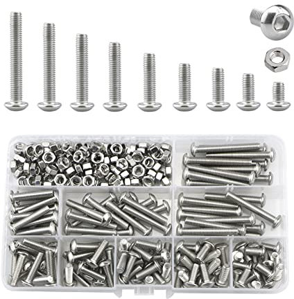 Schrauben und Muttern-Set, Sechskantkopf M5 Edelstahl-Maschinenschrauben und Rundkopf-Sechskantschrauben-Sortiment (10/12/14/16/20/25/30/35/40mm) (M5, Silver)