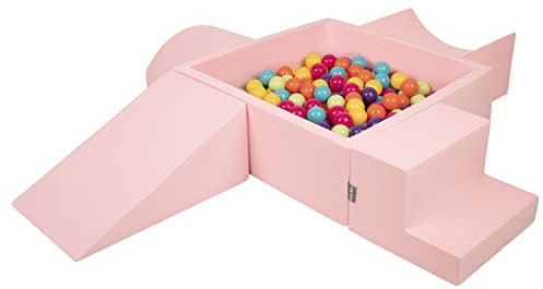 KiddyMoon Spielplatz Aus Schaumstoff Mit Quadrat Bällebad (300 Bälle) Ballgruben Für Babys Spielbad Hindernisläufen, Hergestellt In Der EU, Pink:Hellgrün/Gelb/Türkis/Orange/Dunkelpink/Violet