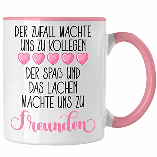 Trendation - Jobwechsel Tasse Geschenk Kollegin Abschiedsgeschenk Neuer Job Der Zufall Machte Uns Zu Kollegen Spruch (Rosa)