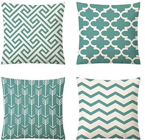 Yoonqun Kissenbezug 50x50cm 4er Set,Modern Samt Dekor Kissenhülle Kissenbezüge mit Verstecktem Reißverschluss Couchkissen,für Schlafzimmer,Sofa,Stuhl,Bett,Garten Hellblaue Geometrie
