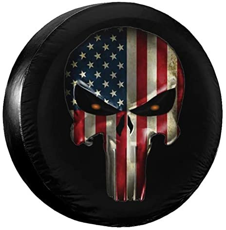 TDHLW Housse de Roue de Secours Patriotique avec Drapeau américain et tête de Mort, Housse Universelle pour remorque, Camping-Car, SUV, Camion et Autres véhicules.,17 inch for Diameter 31~33