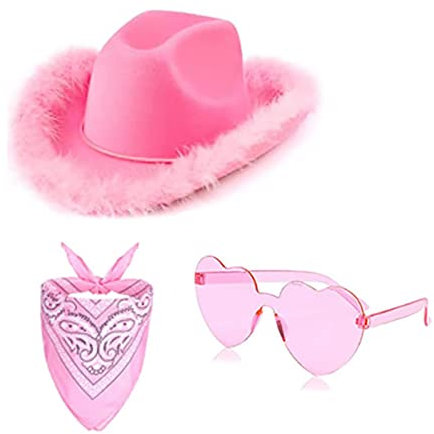 tinysiry Cowboy-Hut, Cowgirl-Hut mit Pailletten, Rodeo-Party-Hüte, breite Krempe, glänzend, mit Strass, Quaste, Feder, Western-Cowboy-Hut für Partys Rosa