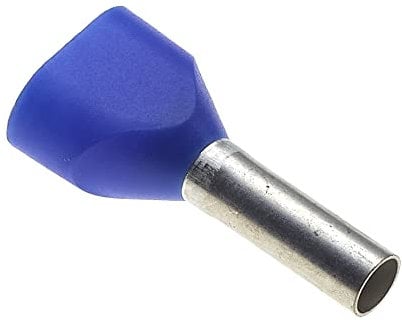 Insulated Twin Entry Ferrule, 10mm X 2.5mm, Pack Of 100 - Double Bootlace, Wire Copper Crimp Connector Pin, Cord End Terminal Connectors, Blue Nylon Ferrules Connectors