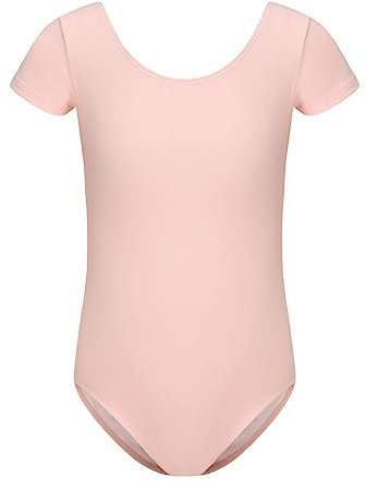 HIPPOSEUS Ragazze Body da Danza con Maniche Corte Classico Body Ginnastica Bambina Ballet Leotards,AM0019DX-Rosa,9-10anni