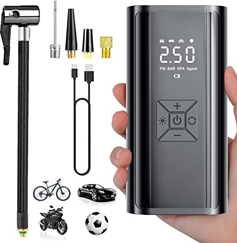 Tyre Inflator Portable Air Compressor, 150PSI Electric Cordless Air Pump Bike Pump with 6000mAh Battery, Digital LCD Display, LED Light, Portable Mini Air Pump for Cars, Motorcycles, Bicycles, Balls