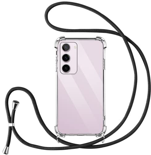 Vauki Coque pour Samsung Galaxy S23 avec Cordon de Collier,Silicone Transparent TPU+PC Bumper Protection Étui Lanyard avec Sangle Réglable Chaîne Case pour Samsung S23 6.1 Pouces