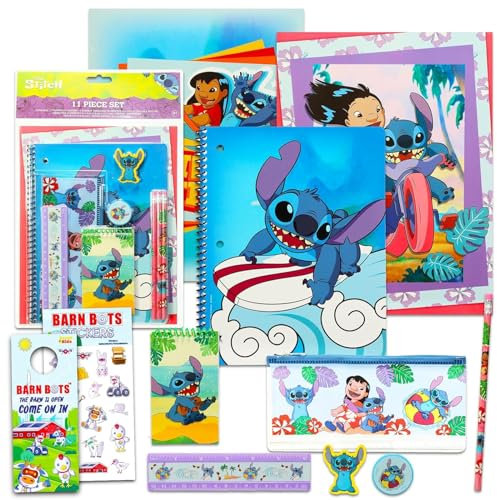 Disney Stitch Stationery Bundle – 11-teiliges Set Ordner, Notizbuch, Radiergummis, Etui, Aufkleber und mehr, Schulbedarf von Lilo and Stitch