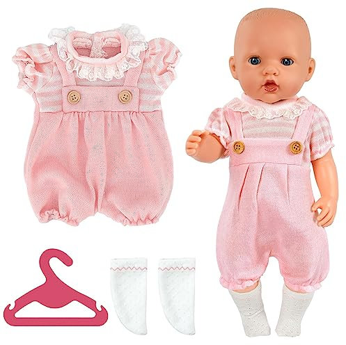 Aolso Puppenkleidungsset, 14–18 Zoll Puppenkleidung = Strampler + Socken + Kleiderbügel, Puppenzubehör passend für 35–45 cm (Overalls-Rosa)