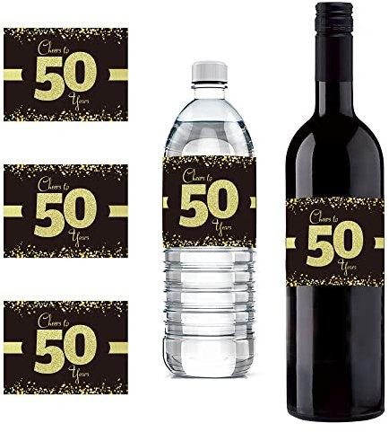 Sumerk 24 Stück 50th Birthday Bottle Label 50 Geburtstag Aufkleber Cheers to 50th Birthday Stickers Self Adhesive Birthday Gift for Men & Women (10 * 7.5 cm)