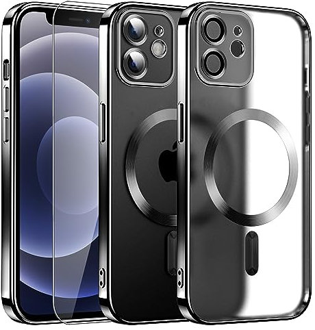 DOSNTO Matt für iPhone 12 Mini Hülle, [Kompatibel mit MagSafe] [mit Kameraschutz], Magnetische Handyhülle aus Silikon,Niemals Gelb Case Dünn Original Aussehen Schutzhülle für Frauen Mann, Schwarz
