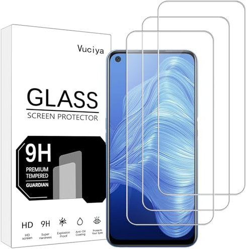 Vuciya 3 Pack Protector de Pantalla para Realme 7 / Realme 6 / Realme 6S / Realme 8 5G / Realme 8s 5G vidrio templado,Antihuellas,Alta Sensibilidad,Sin Burbujas, Antiarañazos,9H Dureza,HD
