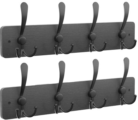 YMYNY Lot de 2 Porte Manteau Mural Bois, Longueur 42CM Patères, 4 Crochets Triples, Crochets Portemanteau Mural, Porte-Manteau, pour Entrée, Chambre, Salle de Bain, Noir HWS005B-2