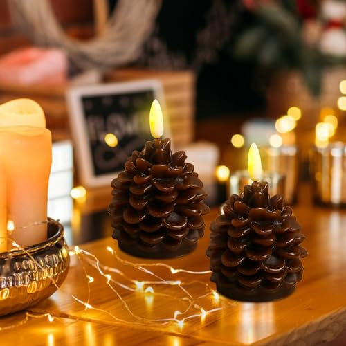 Led Kerzen Weihnachtsdeko LED Tannenzapfen Kerzen Elektrische Weihnachtskerzen Led Candle Tannenzapfen Beleuchtung LED Weihnachtsbeleuchtung Für Weihnachtsdeko Innen, Fenster, Tisch (D 2 Stück)