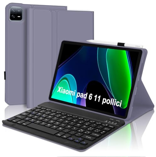 WINCHKING Clavier pour Xiaomi Pad6 11 2023, disposition italienne, étui pour 11 pouces avec plateau porte-stylos, clavier slim Bluetooth sans fil magnétique détachable, violet lavande