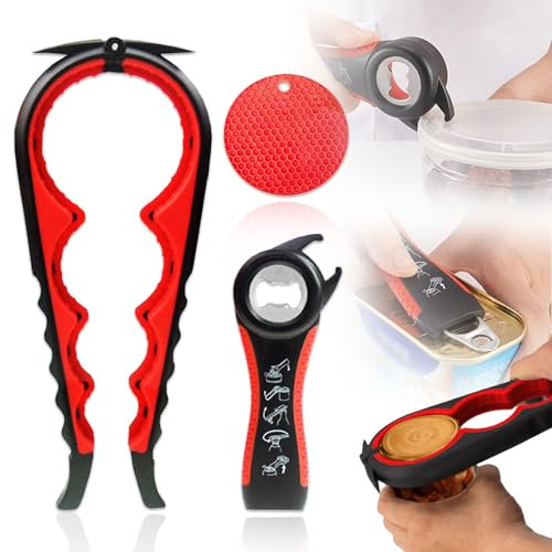 Plstod 3 Piece Ouvre Boite de Conserve, 4 In 1 Ouvre Boite, Adjustable Ouvre Bouteille, 5 In 1 Ouvre Bocal, Seniors and Arthritis