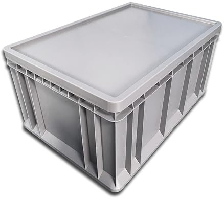 Wirth – Eurobox mit Deckel aus Kunststoff - 60x40x31 cm - für Industrie, Gewerbe, Haushalt – Grau - Made in Germany
