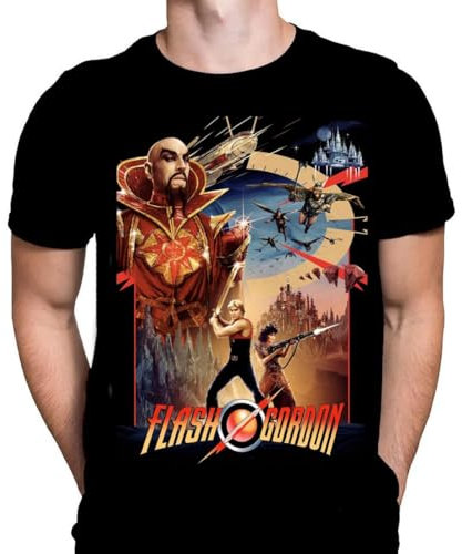 Flash Gordon - Space Opera Superhero Classic 80's Superhero Sci-Fi Film Fan Merchandise T-Shirt, Schwarz, 5XL