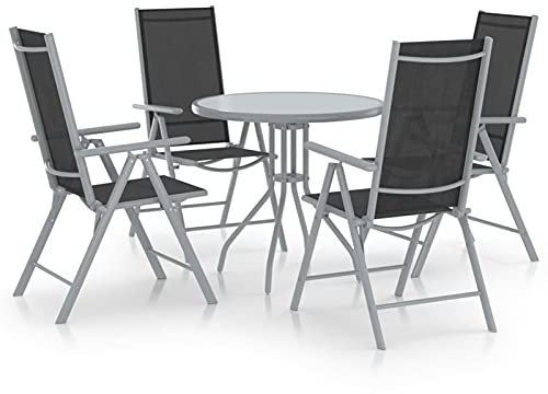 NITCA Balkonmöbel Set Alu Sitzgruppe Garten Essgruppe 4 Personen Gartenmöbel Set mit 4 Gartenstuhl Klappbar Gartenmöbel Essgruppe Gartengarnitur Sitzgarnitur Gartentisch Rund Silbern
