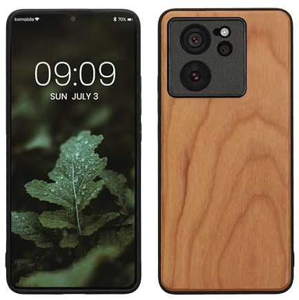 kwmobile Handyhülle für Xiaomi 13T / 13T Pro Hülle Holz - Case mit TPU Bumper - Stoßfestes Hardcase - Schutzhülle Cover in Braun
