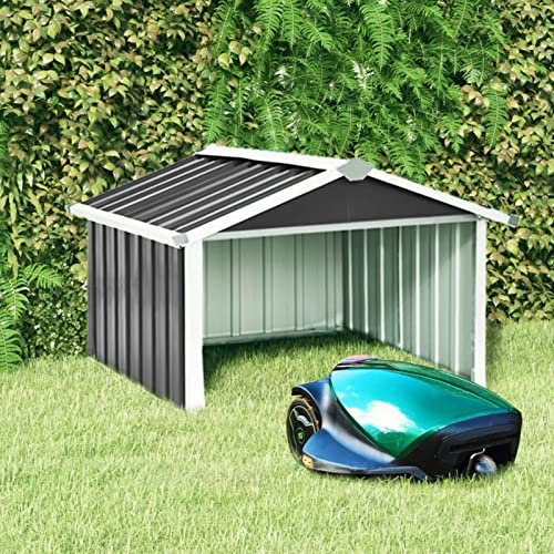 Mengtu Gartenhaus für Roboter, Rasenmäher, 92 x 97 x 63 cm, Stahl, verzinkt, Anthrazit, Schuppen, Gartengeräte, Gartengeräte, Gartenhäuser, Hausdekor