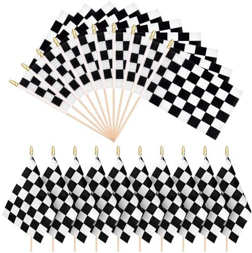 20 Stück karierte Flaggen, Auto-Flaggen, Party-Dekorationen, karierte schwarz-weiße Renn-Mini-Handflaggen für Geburtstag, Rennen, Rennauto-Party, Sportveranstaltungen, Schreibtisch-Dekorationen