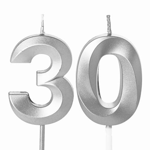 Zahlenkerzen, Silber, Tortengeburtstagskerzen, Kindertortendekoration, Jungen, Geburtstag Jubiläum (30)