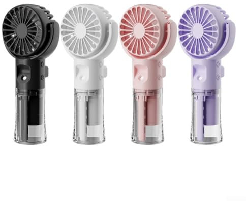 DAZZLEEX Ventilatore portatile compatto, ricaricabile con nebulizzatore d'acqua, regolabile, 4 velocità (bianco)