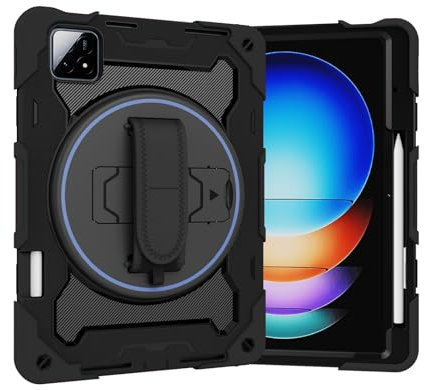 Funda de TPU resistente a los golpes para Xiaomi Pad 6S Pro de 12.4 pulgadas lanzada en 2024, funda protectora resistente a las caídas para niños, con correa de mano giratoria ajustable de 360°,